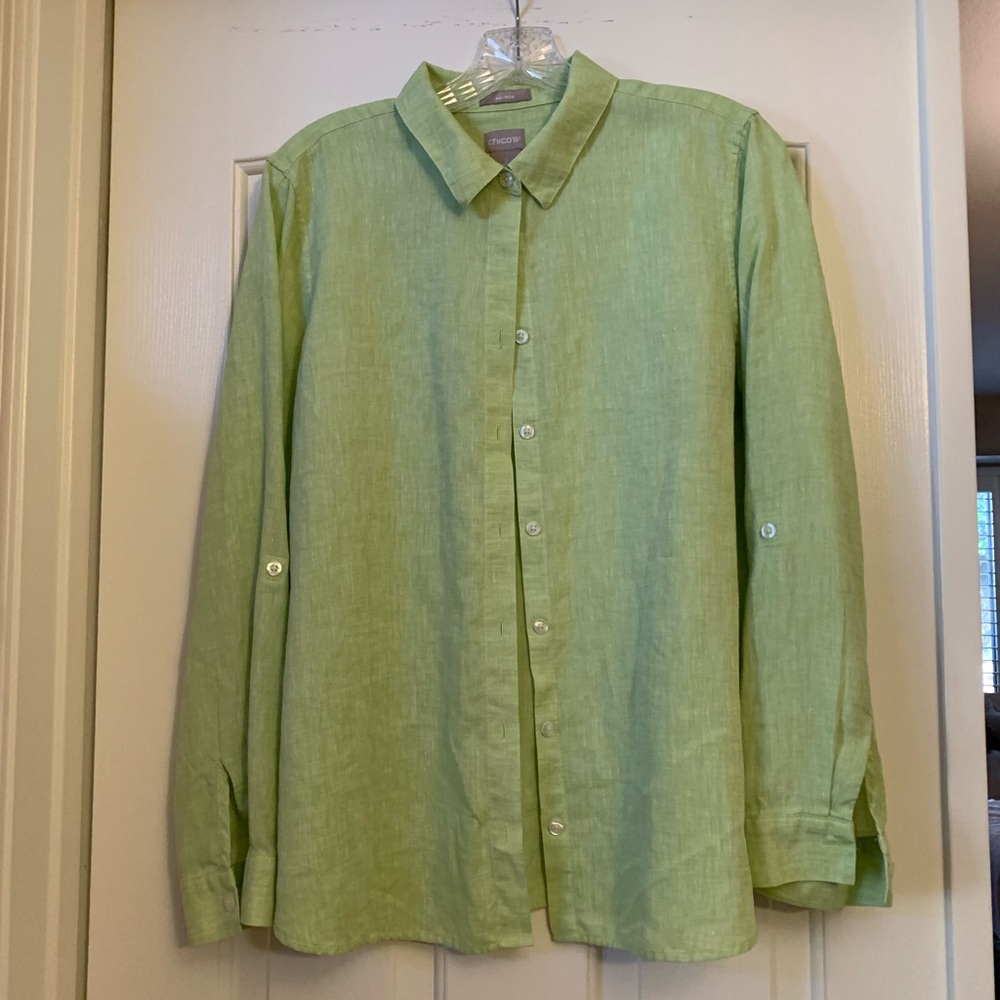 Chico’s No iron Linen Button-Up Shirt size 2 (12)